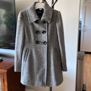 Guess Black & White Wool Blend Coat Womens Medium